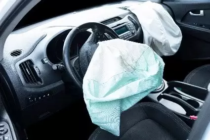 Inside of car after exploding ARC airbag, part of ARC airbag recall, exploded on driver's side.