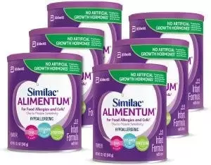 6 cans of Alimentum Baby Formula in blue can