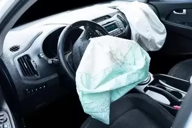 Inside of car after exploding arc airbag exploded on driver's side