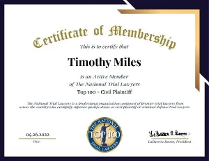 Nashville car accident lawyer tim miles award from national trial lawyers association