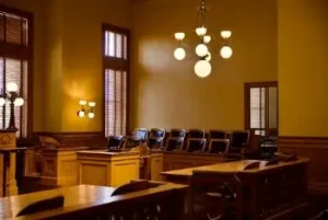 courtroom where Nashville motorcycle accident lawyer Timothy L. Miles practices, small state court
