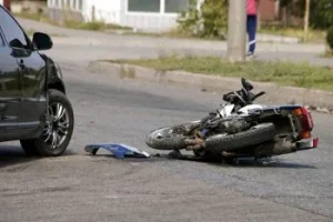 Nashville Motorcycle accident scene after crash with motorcycle and blue car