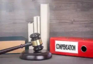 3d illustration of a worker compensation claim with a stamp denied. Disability insurance concept.