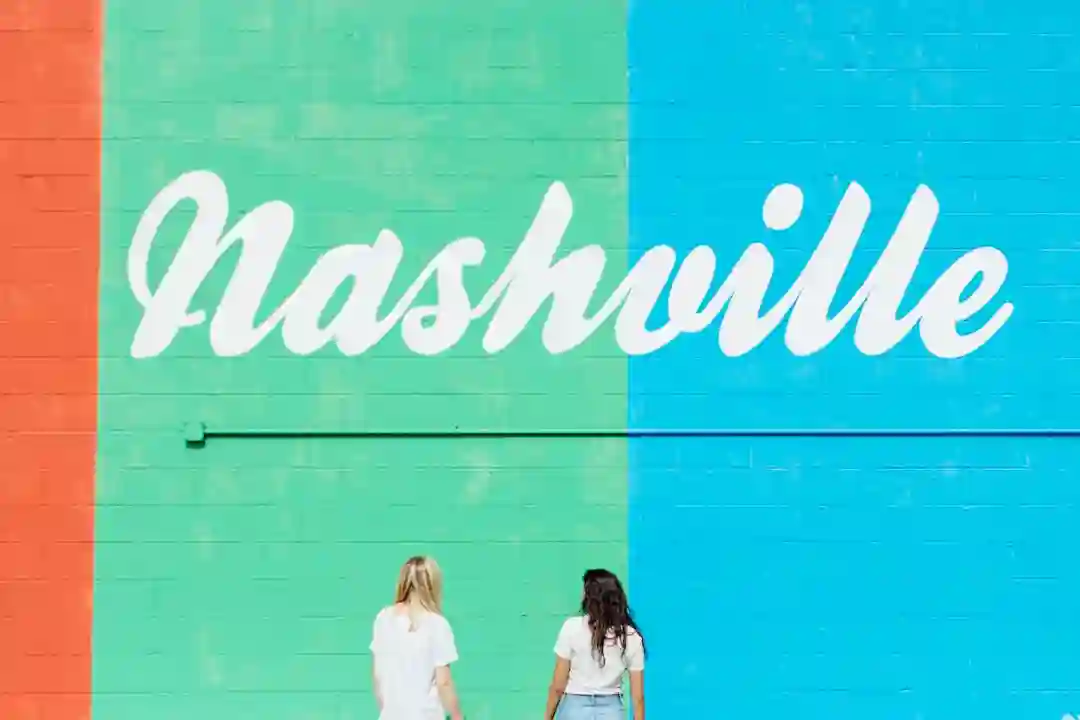 blue and green wall with Nashville in white