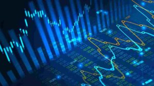 blue 3d stock chart used in Compass Diversified Class Action Lawsuit to show loss causation