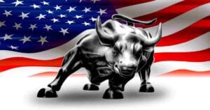 wall street bull in front of American flag used in DoubleVerify Lawsuit