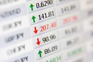 LCD closeup shot shows stock rates. used to show losses in Organon Lawsuit