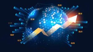 Global with graph in futuristic concept suitable for financial investment or Economic trends business idea and all art work design. Abstract finance background used in MicroStrategy lawsuit