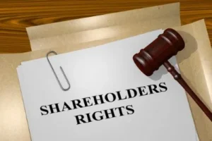 shareholder rights in black on white background pager clipped to tan folder used in PepGen lawsuit