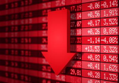 Stock market down, red arrow pointing down to show losses in the Biohaven Lawsuit