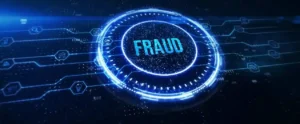 Fraud in gree on blue buttton backgroud and used in Asset Misappropriation and Accounting Fraud