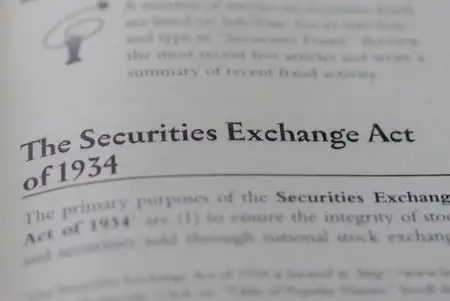 The securities exchange act of 1934 printed in text on page as visual aid or business law reference used in corporate governance