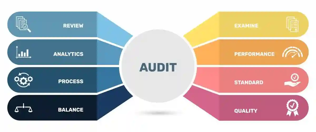 Vector infographic template Audit template. Can be used for process diagram, presentations, workflow, banner with AUDIT icons used in Fluor Class Action Lawsuit 