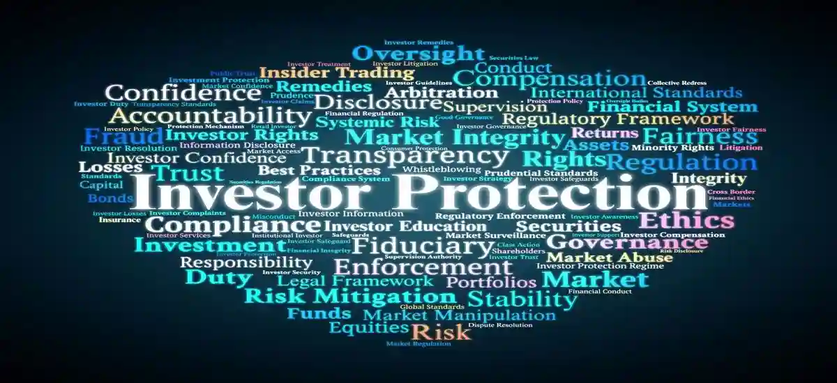 Investor Protection Word Cloud. Composition Of Terms Related To Safeguards, Compliance, Trust, Ethics, Regulation, And Fair Treatment In Investment And Capital Markets. used in Misleading Statements or Omissions 