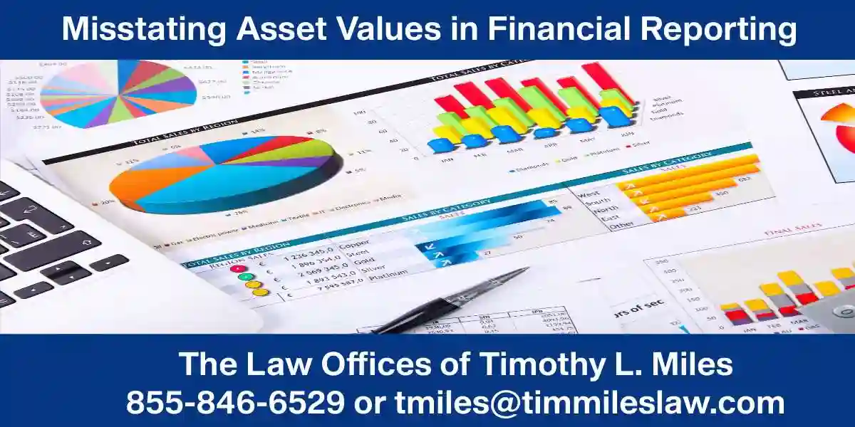 Misstating Asset Values in Financial Reporting on blue backgroud next to stock chart 