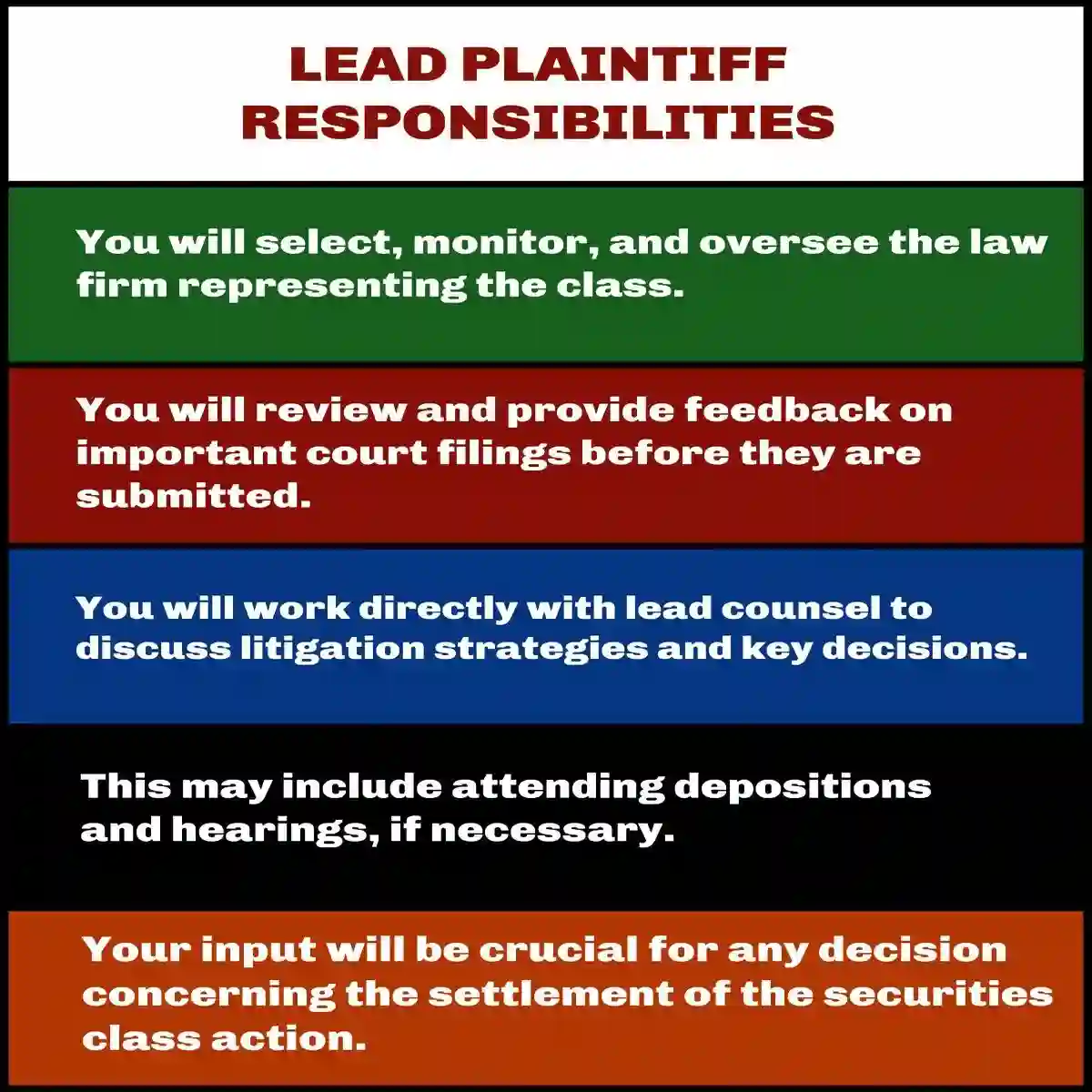 lead plaintiff responsibilities used in The Securities Litigation Process