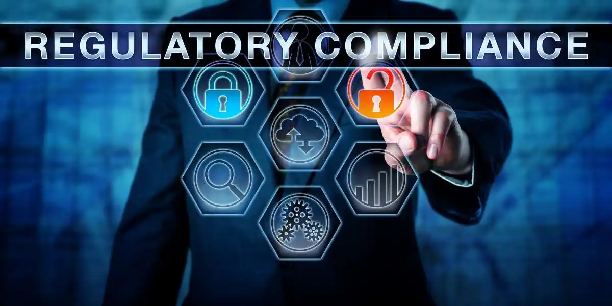 Governance officer is pushing REGULATORY COMPLIANCE on an interactive touch screen monitor. Business process concept and compliance risk management metaphor for meeting data security regulations.
used in The Vital Role of Regulatory Bodies
