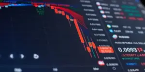 Financial statistics, stock exchange prices summarized in candle stick chart.