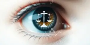 scales of justice over beautiful eye used in Wegovy and NAION