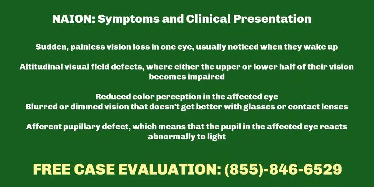 NAION: symptoms and clinical presentation used in GLP-1 NAION Vision Loss Lawsuit