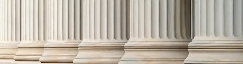 Pillars and stairs white marble. Fermi class action lawsuit