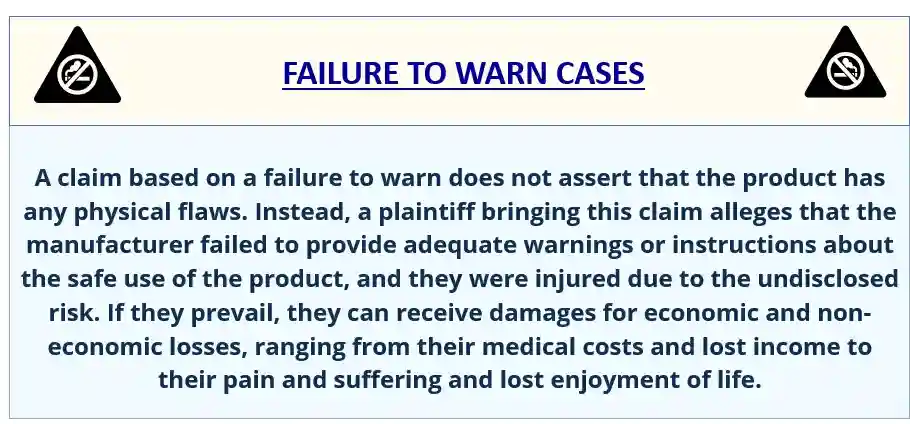 Definition of Failure to warn dark blue foreground light blue and creme background used in Dupixent Cancer Lawsuit