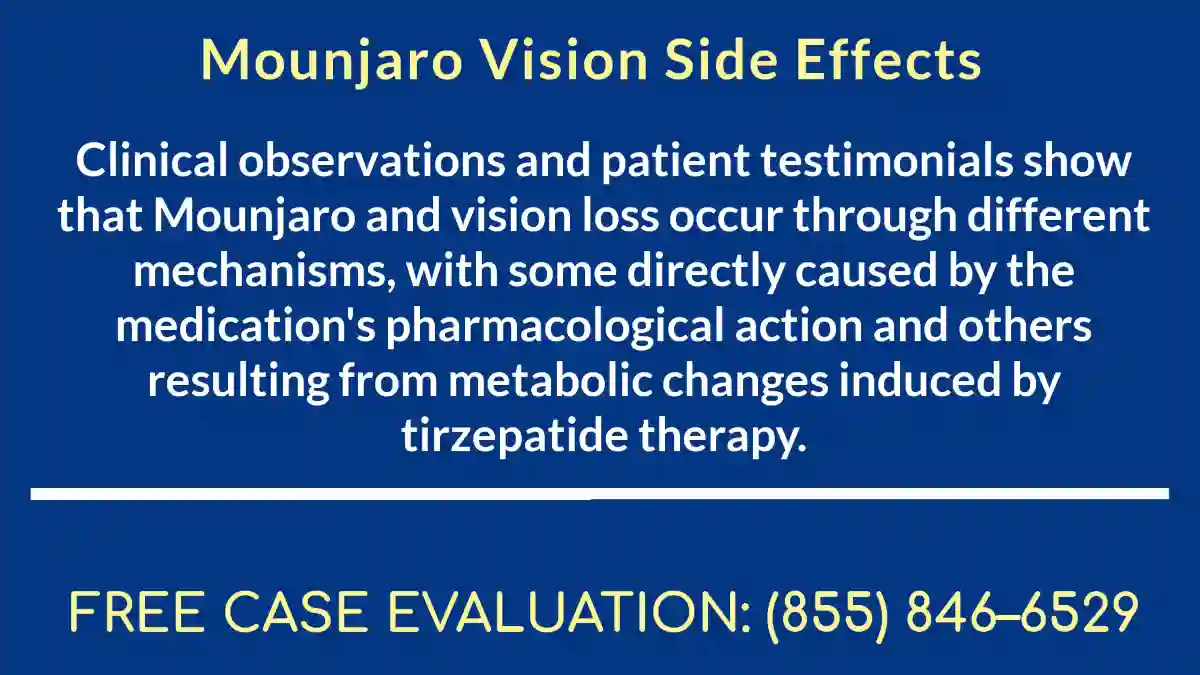 Mounjaro side effects on blue background with white foreground used in Mounjaro Vision Loss Lawyer,