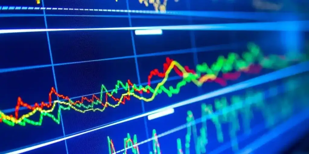Stock market data on LED display on laptop screen for finance and economic. Business graph background. used in securities litigation