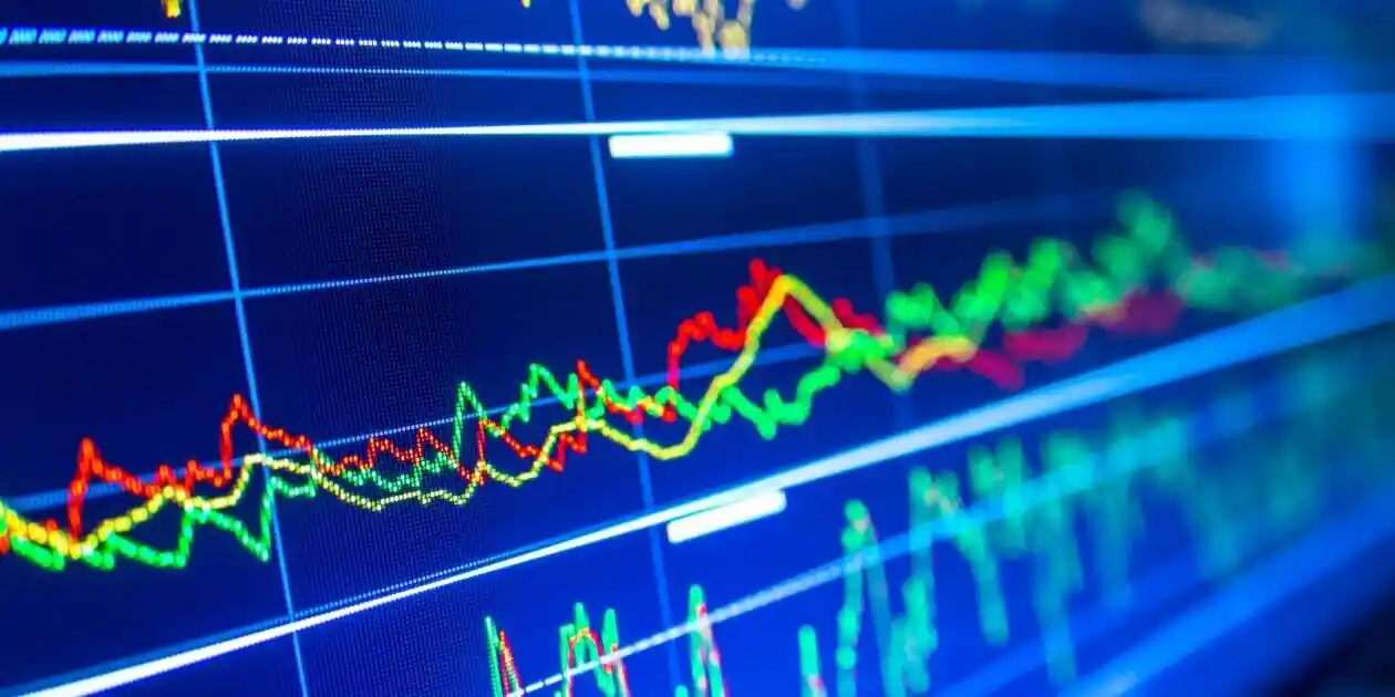 Stock market data on LED display on laptop screen for finance and economic. Business graph background. used in securities litigation