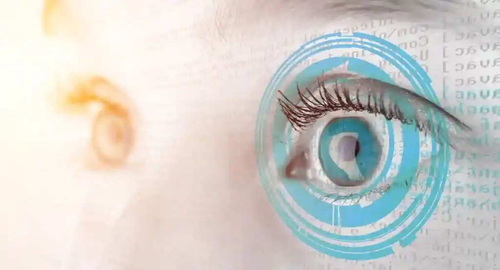 Detailed close up vieww of an blue eye in high definition used in Zepbound eye problems