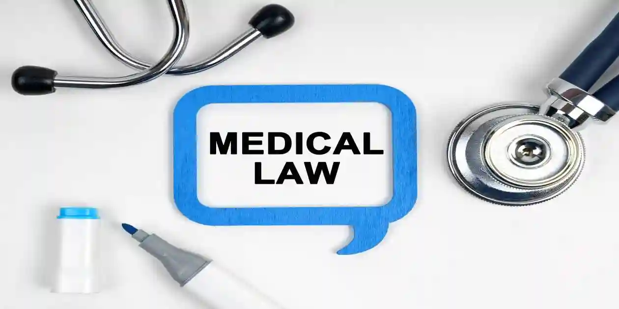Medicine concept. On the table is a stethoscope, a marker and a sign with the inscription - MEDICAL LAW used as feature image in Zepbound and NAION