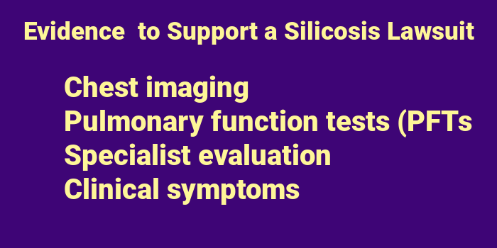Attorney chart of evidence uses to support a Silicosis lawsuit used in Criteria for a Silicosis Lawsuit