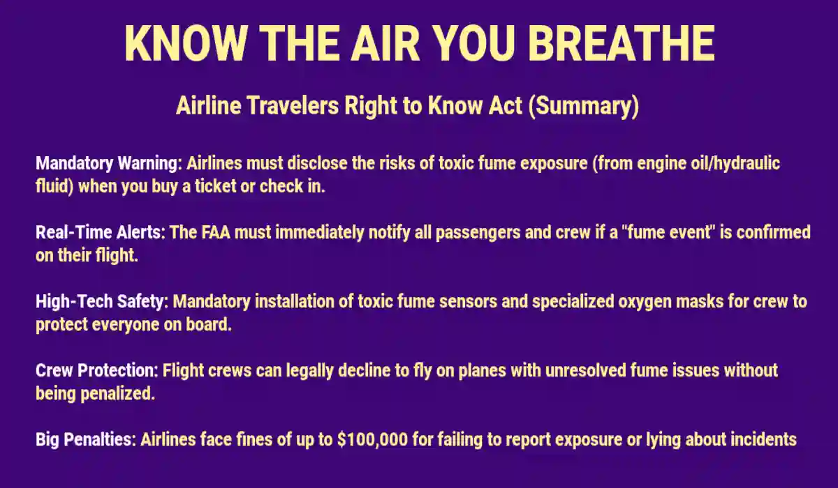 Summary of the Airline Travelers Right to Know Act used in Aerotoxic Syndrome Lawsuit Update