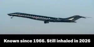 black passenger plane taking off on a sunny day in blue sky; used in exposure to toxic plane fumes