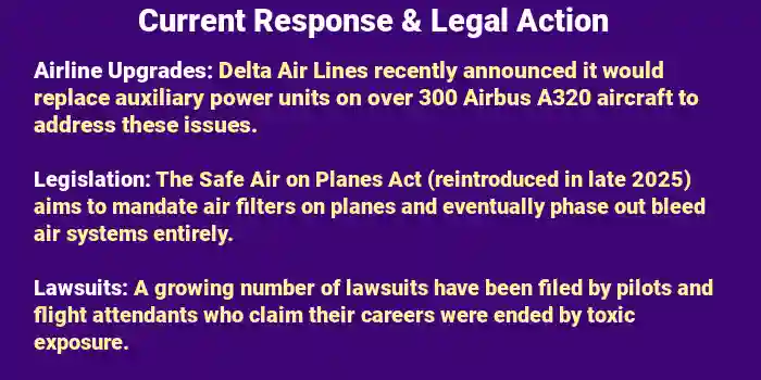 Current responses and legal action related to Toxic Fumes in an Airplane