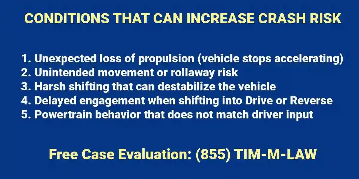 conditions that can increase the chances of a crash used in GM Transmission Recalled Vehicle
