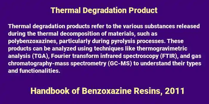 Definitin of Thermasl Degradition products from Handbook of Benzoxazine Resins, 2011 used in Poisonous Toxic Airline Fumes