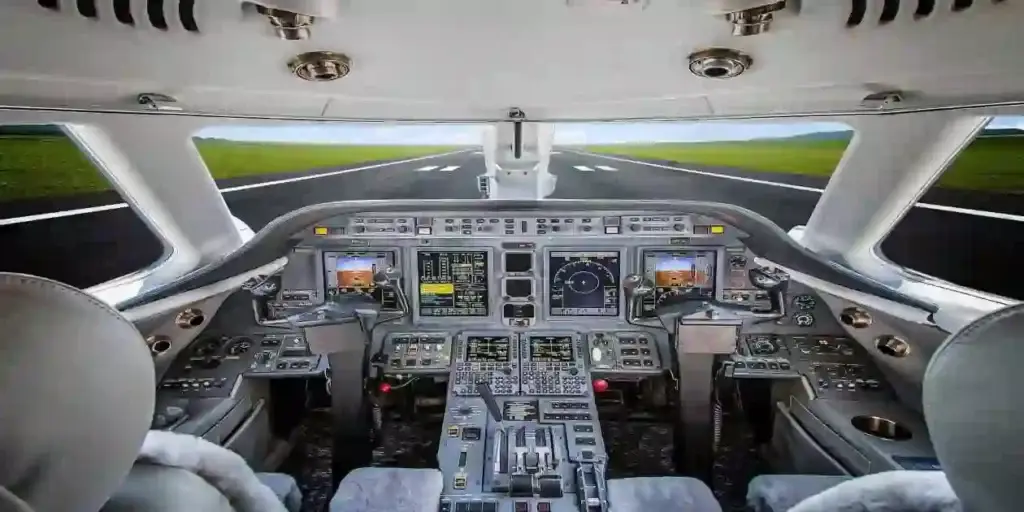 inside the cockpit of a passenger airplane