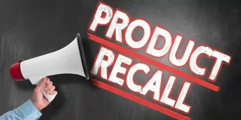 Product recall in white on brown background