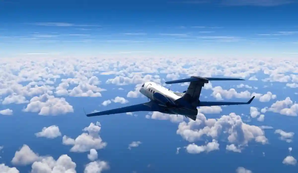 Private Jet flying over the blue sky used in Toxic Fumes in an Airplane