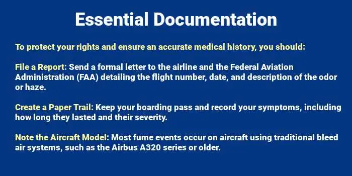 Essential documents to obain immediately if you supect exposue to toxix plane fumes used in fume event