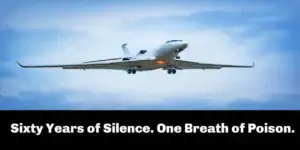 White passenger airliner in flight on sunny day with blue skys used in exposure to toxic plane fumes