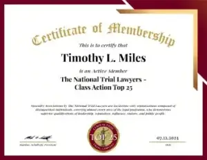 Certificate of Mebership to the National Trial Lawyers Top 25 Class Action Lawyers