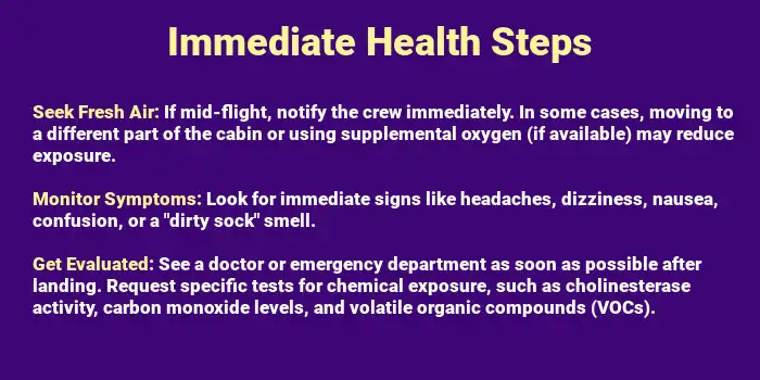 Immediate health steps to take if exposed to toxix plane fumes