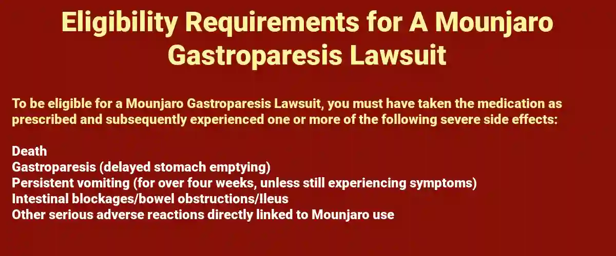 Attorney chart on eligiability in Moujaro lawsuit in eligible for a Mounjaro Stomach Paralysis Lawsuit