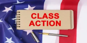 class action in red on American flag used in Soleno class action lawsuit