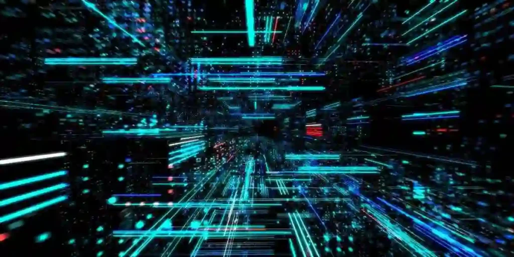Data transfer and future technology, cyber security concept background, abstract hi speed digital internet. Motion blur. Abstract technology and cyber space environment 3D render