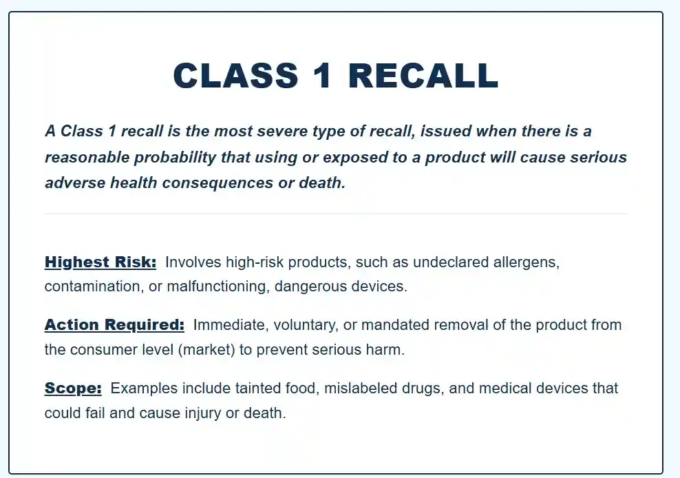 definition a class 1 recall used in Dexcom Recall Update