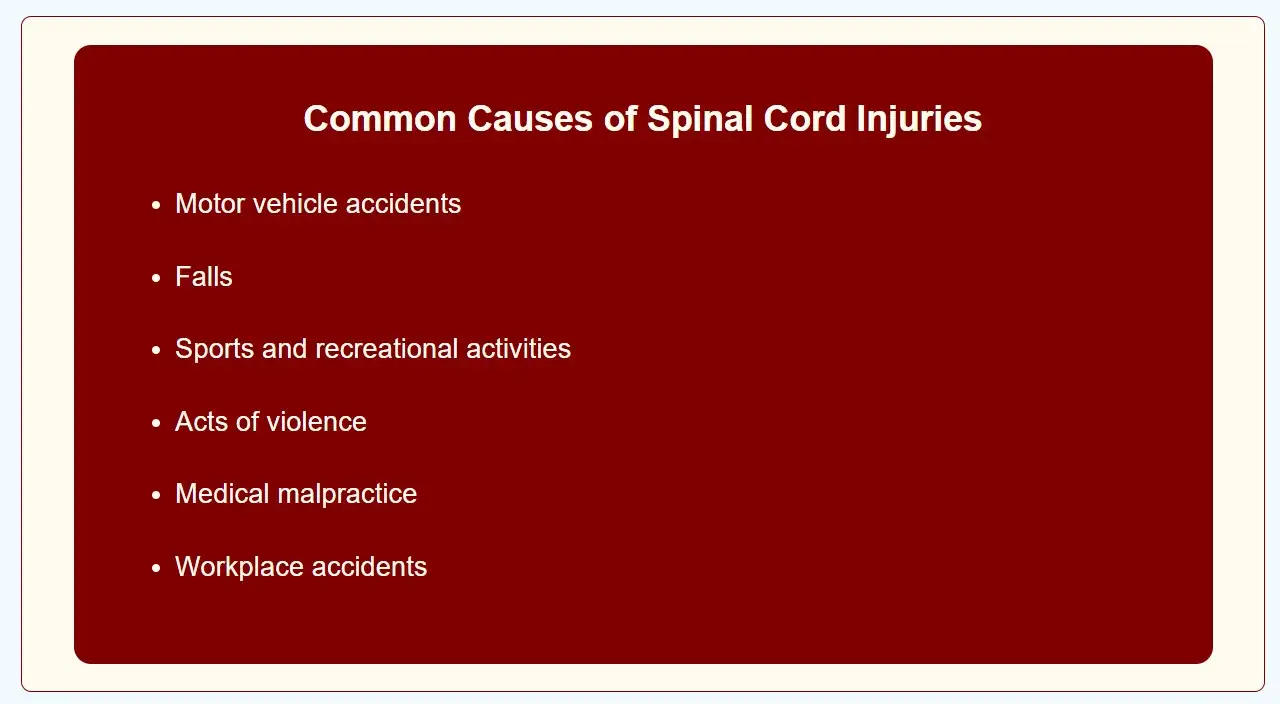list of common causes of spinal cord injuries used in Compensation in Spinal Cord Injury Cases