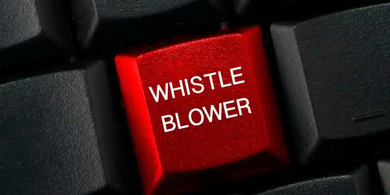 Whistleblowing concept: Black keyboard with a red key and the whistleblower word used in Whistleblower Lawsuit in Nashville